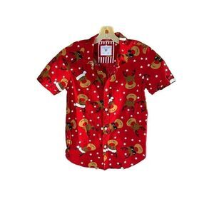 Denim & flower boys/kids reindeer, holiday button up shirt, size 8